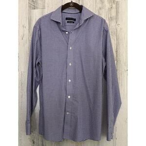 Tommy Hilfiger Shirt Mens Size 15.5 32/33 Purple Gingham Supima Slim Fit Stretch